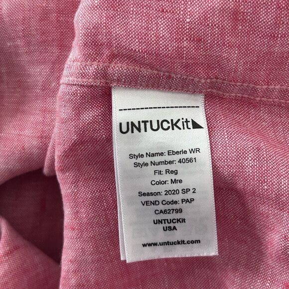 UNTUCKit Red 100% Linen Lightweight Long Sleeve Button Up Shirt Medium Men - Picture 8 of 11